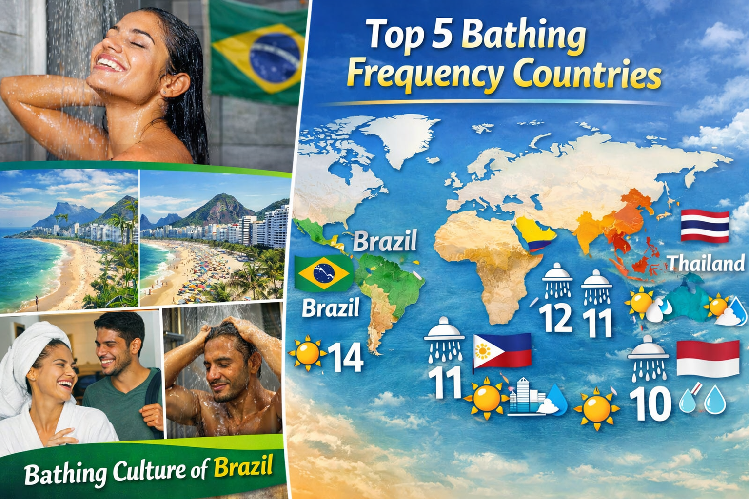Top 5 countries highest bathing frequency